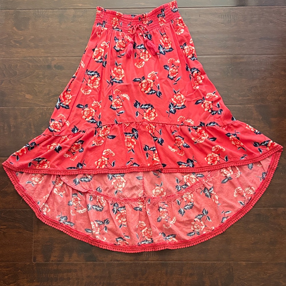 Justice Red/Pink Floral High Low Skirt